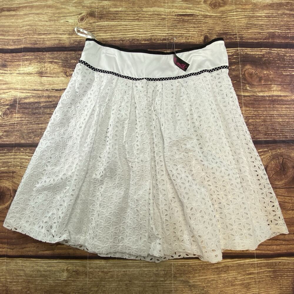 Willi Smith Cotton Floral Crochet A Line Midi Skirt White Size 14